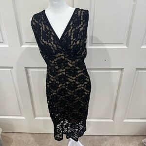 Lily Elegant Black Lace Midi Dress, size M